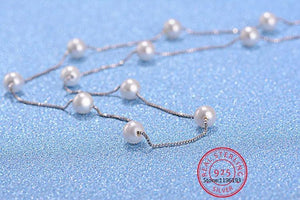 925 Silver Pearl Box Chain Choker Necklace 12pcs