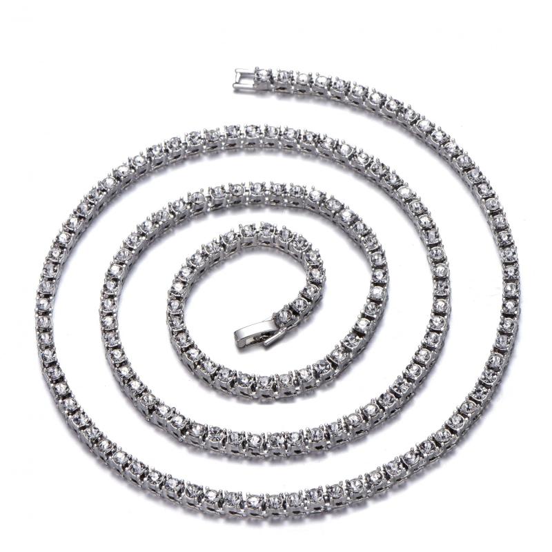 4MM Iced Out Tennis Bracelet Necklace Men Hip-Hop Jewelry Women Choker Chain
