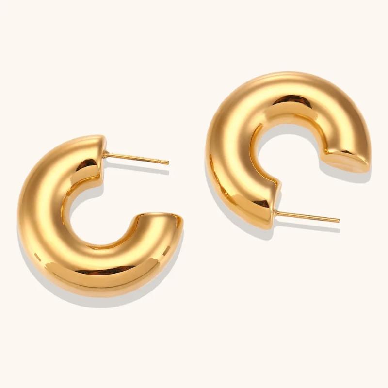 Punk Plated Chunky Hoop Earrings Stainless Steel Circle Jewelry