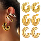 Punk Plated Chunky Hoop Earrings Stainless Steel Circle Jewelry