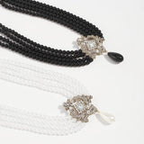Vintage Pearl Rhinestone Necklace Multi-layer Square Pendant Chokers