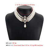 Vintage Pearl Rhinestone Necklace Multi-layer Square Pendant Chokers