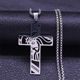 Cross Jesus Crown Necklace Stainless Steel Crucifix Jewelry
