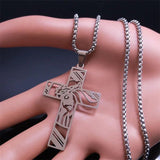 Cross Jesus Crown Necklace Stainless Steel Crucifix Jewelry