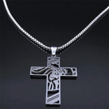 Cross Jesus Crown Necklace Stainless Steel Crucifix Jewelry