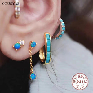 925 Sterling Silver Opal Earrings Set for Women