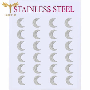 Moon Earrings Lot Stainless Steel 12 Pairs Set Men Women Girls Gift Ear Piercing