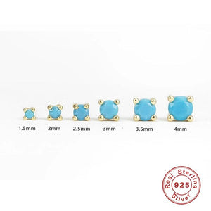 Turquoise Purple Green Zircon CZ 925 Silver Piercing Stud Earrings
