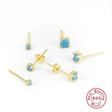Turquoise Purple Green Zircon CZ 925 Silver Piercing Stud Earrings