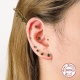 Turquoise Purple Green Zircon CZ 925 Silver Piercing Stud Earrings