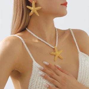 Metal Starfish Earrings & Necklace Set for Women