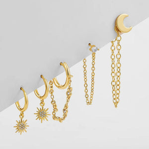 Sun & Moon Earrings Set CZ Crystal Stud Piercings