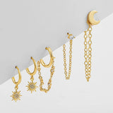 Sun & Moon Earrings Set CZ Crystal Stud Piercings