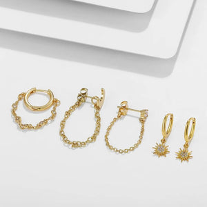 Sun & Moon Earrings Set CZ Crystal Stud Piercings