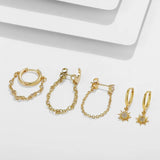 Sun & Moon Earrings Set CZ Crystal Stud Piercings