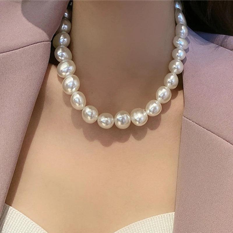 Pearl Collar Necklaces Big Beads Choker Necklace Wedding Party Jewelry