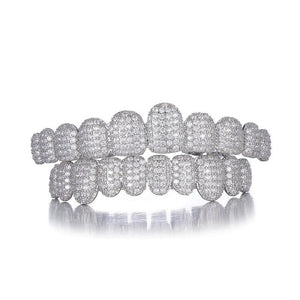 Hip Hop CZ Stones Teeth Grillz Caps Iced Out Micro Pave Top&Bottom Grills