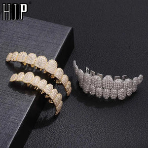 Hip Hop CZ Stones Teeth Grillz Caps Iced Out Micro Pave Top&Bottom Grills