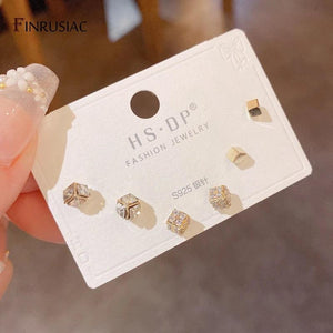 Delicate Zircon Stud Earrings Set Real Plated Piercing Earrings