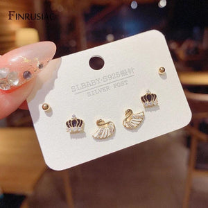 Delicate Zircon Stud Earrings Set Real Plated Piercing Earrings