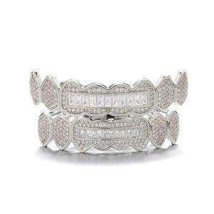 Hip Hop Iced Out CZ Baguette Stones Teeth Grillz Caps for Men Women