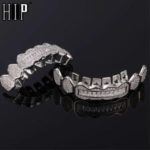 Hip Hop Iced Out CZ Baguette Stones Teeth Grillz Caps for Men Women