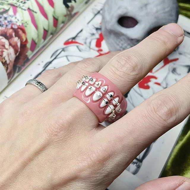 Resin Teeth Brackets Rings for Women Men Open Lover Rings