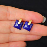 Square Lapis Lazuli Stud Earrings Silver Retro Geometric Earings