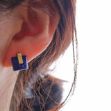 Square Lapis Lazuli Stud Earrings Silver Retro Geometric Earings