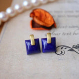 Square Lapis Lazuli Stud Earrings Silver Retro Geometric Earings