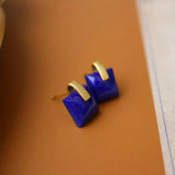 Square Lapis Lazuli Stud Earrings Silver Retro Geometric Earings