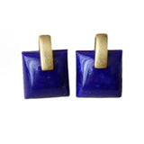 Square Lapis Lazuli Stud Earrings Silver Retro Geometric Earings