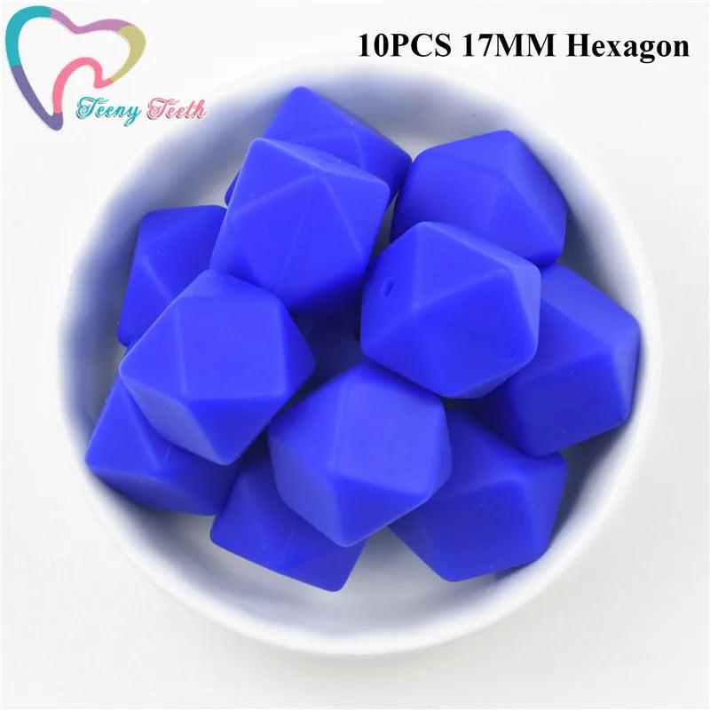 10 PCS Royal Silicone Hexagon Beads 14-17 MM DIY Jewelry Making Infants Teething