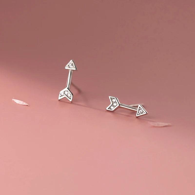 925 Silver Zircon Arrow Stud Earrings Punk Gothic Style