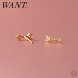 925 Silver Zircon Arrow Stud Earrings Punk Gothic Style