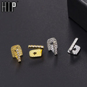 Hip Hop Iced CapsTeeth Grillz Micro Pave Top & Bottom Charm Grills