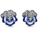 925 Silver Rose Wrapped Candy Pave Hoop Earring