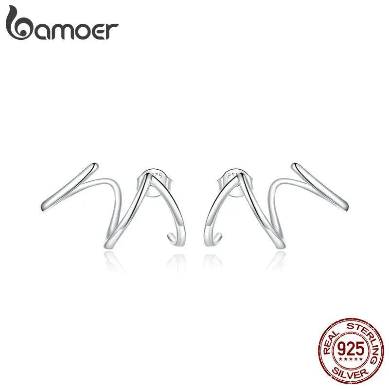 Silver 925 Line Earrings Stud Hypoallergenic Ear Pins SCE986