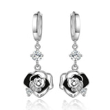 925 Silver Hoop Earrings Zircon Charm Rose Jewelry