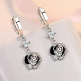 925 Silver Hoop Earrings Zircon Charm Rose Jewelry