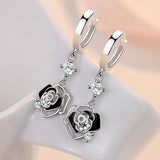925 Silver Hoop Earrings Zircon Charm Rose Jewelry