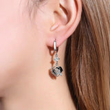 925 Silver Hoop Earrings Zircon Charm Rose Jewelry