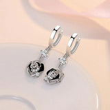 925 Silver Hoop Earrings Zircon Charm Rose Jewelry