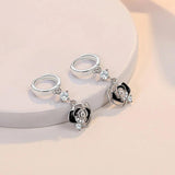 925 Silver Hoop Earrings Zircon Charm Rose Jewelry