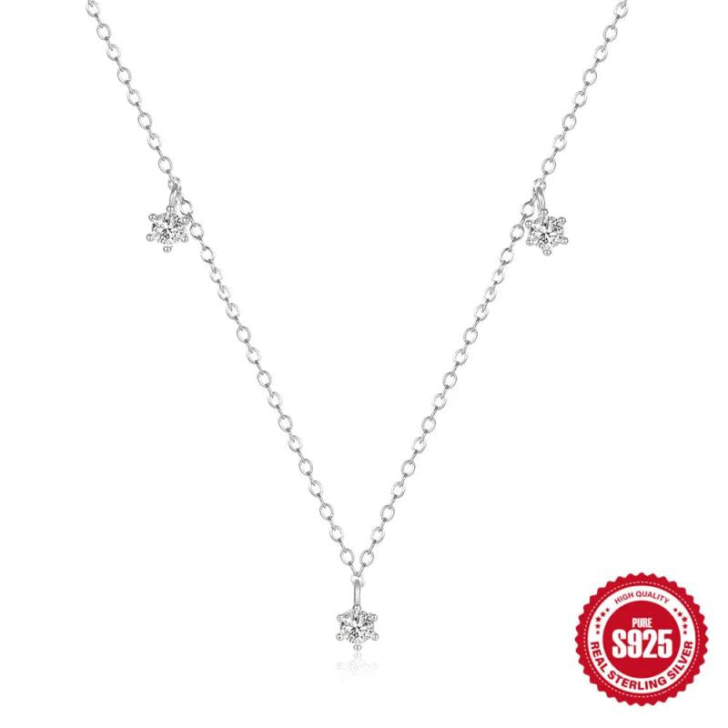 925 Silver Pearl Bead Necklace Women Engagement Jewelry Gift