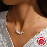 925 Silver Pearl Bead Necklace Women Engagement Jewelry Gift