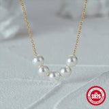 925 Silver Pearl Bead Necklace Women Engagement Jewelry Gift