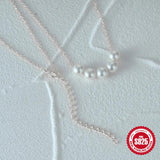925 Silver Pearl Bead Necklace Women Engagement Jewelry Gift