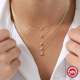 925 Silver Small Round CZ Pendant Necklace 2/2.5/3/3.5/4mm Crystal Chains