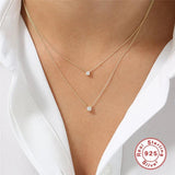 925 Silver Small Round CZ Pendant Necklace 2/2.5/3/3.5/4mm Crystal Chains